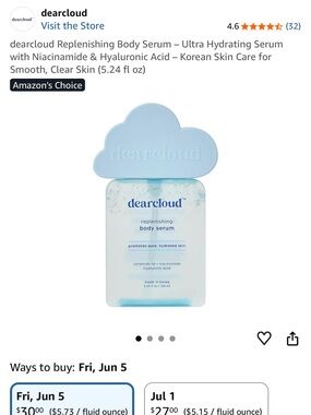 dearcloud Replenishing Body Serum 5.24oz